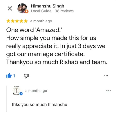"Amazed! How simple you made this for us." This client review highlights my ability to deliver a marriage certificate in just three days. Efficiency and client satisfaction are my top priorities.