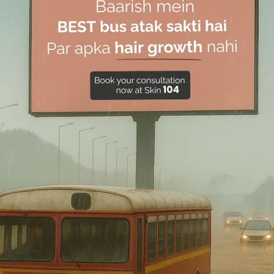 The monsoon might slow down traffic, but it shouldn't stop your hair growth journey. This ad is a reminder that with our treatments, you can ensure your hair continues to grow strong and healthy, no matter the weather.