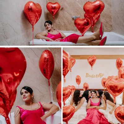A fun "Bride to Be" photoshoot featuring my custom pink gown for the bride. The dress is designed to be both celebratory and elegant, perfect for pre-wedding events.