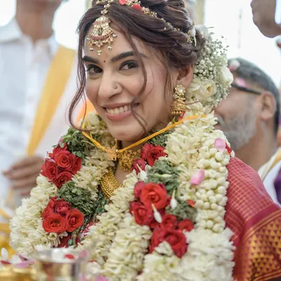 The bride's beautiful, happy smile during her South Indian wedding ceremony in Goa. She is absolutely glowing.