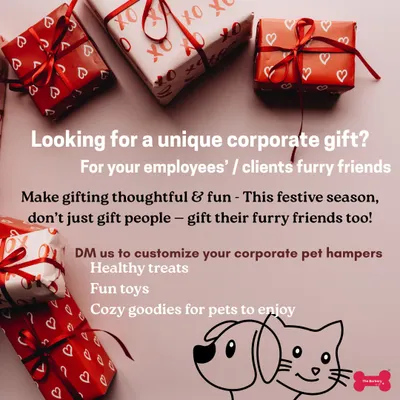 I designed this to explain my corporate gifting service at a glance. It highlights the core idea: making gifts thoughtful by including pets. Each hamper is fully customizable and can include your company branding for a personal touch.