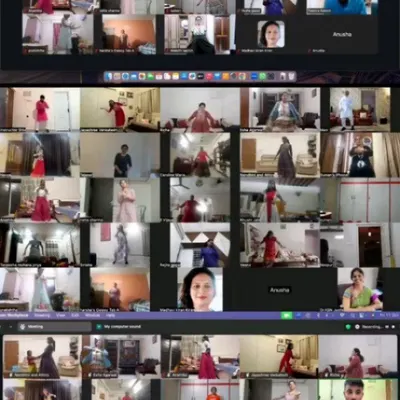 A collage from our online Navratri Garba Night. Our community comes together, dressed in festive attire, to celebrate and dance from the comfort of their homes.