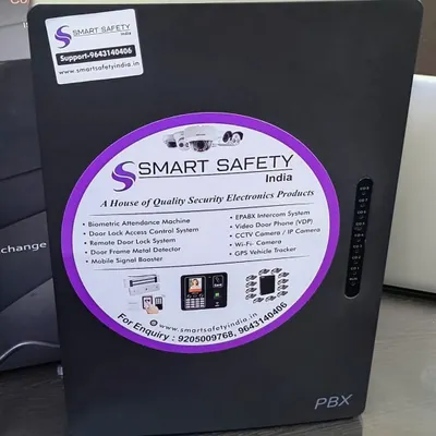 This is an EPABX intercom system, a central hub for business communication. We handle the complete installation and service for these systems. As you can see from our product label, we also offer a wide range of other security electronics, from biometric systems to CCTV cameras.