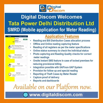 We provide proven mobile applications to digitize your fieldwork. This is the SMRD application from Tata Power DDL, designed for accurate, error-free meter reading and timely bill distribution, featuring photo capture, quality checks, and integration with SAP systems to reduce billing complaints.