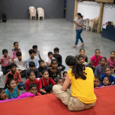 A moment from our 'World Heal Day' workshop. Here I am, sitting with the children, sharing stories and the magic of dance on International Dance Day.