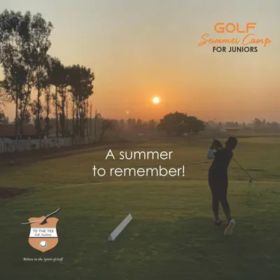 We believe in nurturing a lifelong passion for golf from a young age. A junior golfer takes a practice swing against a beautiful sunset, capturing the spirit of dedication we foster in our summer camps.