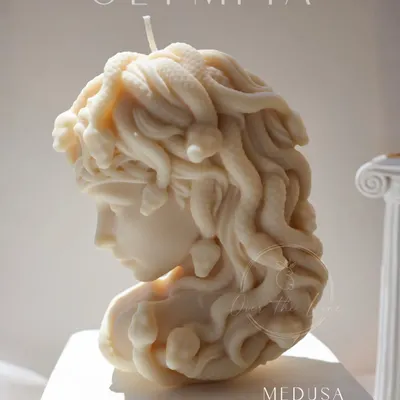 The Medusa bust candle from my Olympia collection. The intricate detail of the snakes and the serene expression make this a captivating piece of art.