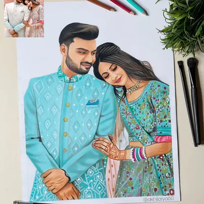 A beautiful moment between a couple, captured in a colorful A3 portrait. I focused on their traditional outfits and the gentle connection between them, using colored pencils to create a warm and vibrant feel.