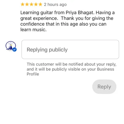 A wonderful review from an adult student who found the confidence to learn music with us. Our classes are for everyone, and it's never too late to start.