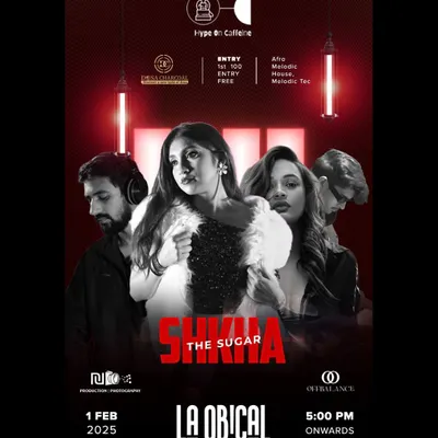 The official poster for my 'Sugar' themed Afro and Techno night at La Qbical cafe in Surat.
