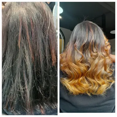 This transformation combined two techniques. I used delicate babylights around the face and through the top sections to blend with a brighter ombre on the ends, creating a soft and seamless transition from dark to light.