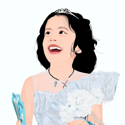 A detailed digital portrait capturing the pure joy on a young girl's face. I focus on getting the expression and details just right, from the sparkle in her eyes to the delicate fabric of her dress.
