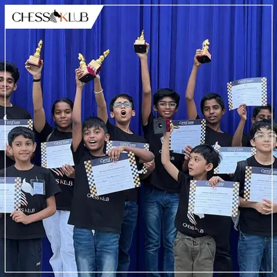 Look at those victory smiles. Our students are celebrating their well deserved wins at the Universal First Age Category Children Chess Tournament, holding their trophies high. This is what dedication and smart training looks like.