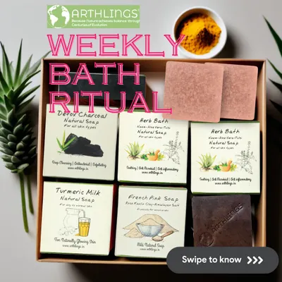 Your guide to a week of beautiful skin. Our weekly bath ritual box is curated to address different needs each day, from detoxing with charcoal to glowing with turmeric milk.