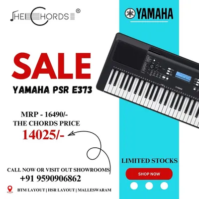 A special sale on the Yamaha PSR-E373. This 61-key portable keyboard is packed with hundreds of high-quality voices, styles, and onboard lessons, making it a fantastic instrument for learning and creating.