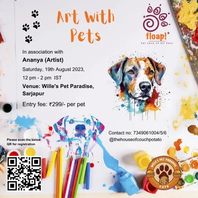 Join me for a day of creativity at an 'Art with Pets' event. This poster gives you a glimpse of the fun, where you and your furry friend can become artists for a day.