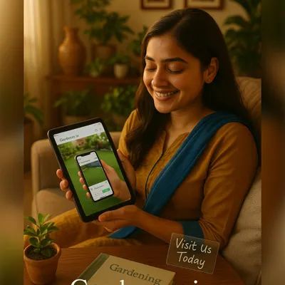 My design process is collaborative and visual. Here, a client reviews a 3D render of her garden on a tablet, allowing her to see exactly how the design will look in her actual space before we proceed.