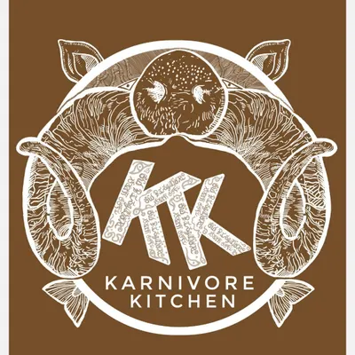This is the official logo for Karnivore Kitchen. The design represents the ethos of my brand, showcasing my love for both pork and the majestic Bannur lamb, all in a simple, earthy style.