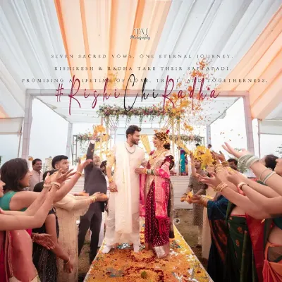 The magical moment of the 'varmala' or 'jaimala' ceremony, where the couple is showered with flower petals by their loved ones. A truly joyous and photogenic ritual.