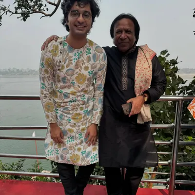 A cherished photo with Ustad Shahid Parvez Khan Sahab by the river during our Madhya Pradesh tour. The time spent off-stage with such legends is as educational as the time on-stage.