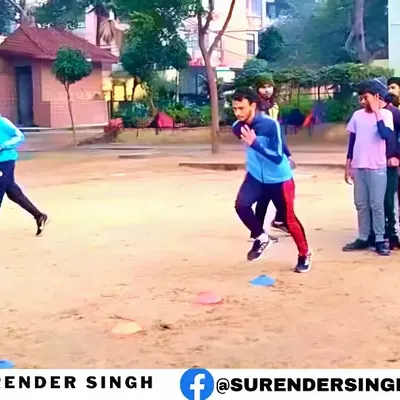 High-knee running drills are fundamental for improving a player's speed and coordination. This exercise is a staple in our warm-ups to prepare the body for intense Kabaddi movements.