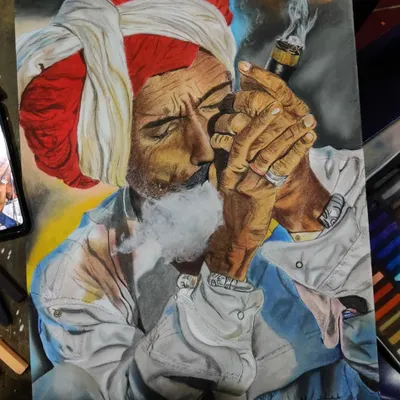 The final portrait of an old man, created with soft pastels and pastel pencils on paper. This was my first major portrait project, and I'm proud of the realistic details in the skin texture, beard, and turban.
