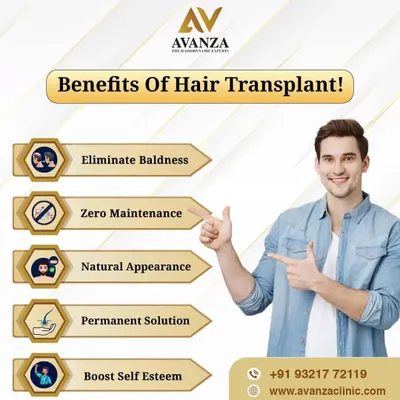 This graphic clearly lists the top benefits of a hair transplant. It is a permanent solution that eliminates baldness, requires zero maintenance once healed, provides a natural appearance, and delivers a major boost to self-esteem.