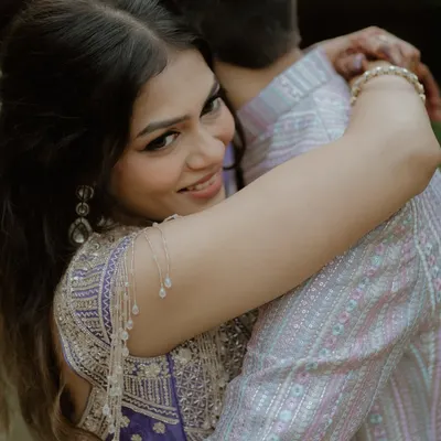 Officially off the market. This was from my own engagement, a day filled with so much love and happiness. I chose a soft glam look with a purple lehenga that made me feel like myself.