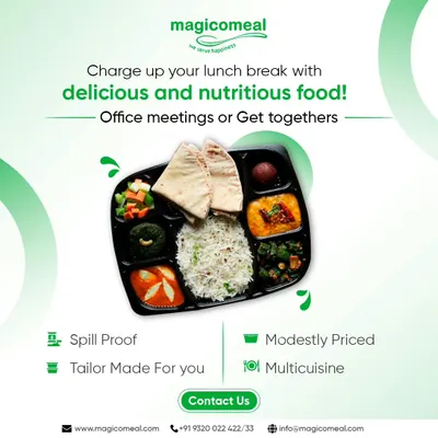 My packed thalis are a complete, balanced, and delicious lunch solution. This spill-proof, multi-compartment meal includes a variety of dishes, making it a perfect tailor-made option for office meetings or daily lunches.
