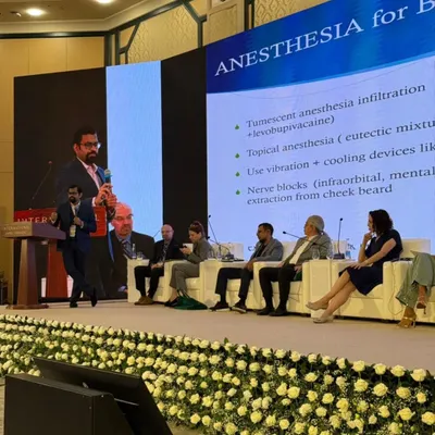 Presenting on the nuances of anesthesia for beard hair transplants at LAHRC 2025 in Tashkent. Mastering local anesthesia is a fundamental skill for patient comfort and safety.