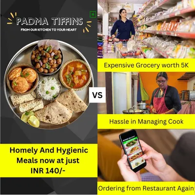 This image perfectly explains why I do what I do. Instead of dealing with the stress of cooks or the cost of restaurants, you can get a simple, hygienic, and affordable homemade meal from my kitchen. It's the easiest way to enjoy 'ghar ka khana'.