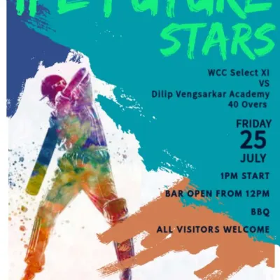 A promotional poster for one of our tour matches, billing our players as 'IPL Future Stars'. This is the level of talent we nurture and showcase on these tours.