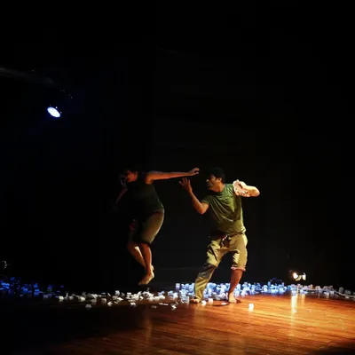A dynamic moment of physical theatre from our production of "Gretel." The actors use their bodies to create a world of imagination and danger, leaping through a forest of paper.
