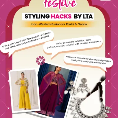 Master Indo-Western fusion with our smart styling hacks. We teach you how to mix modern cuts with traditional elements, like pairing a short kurti with sharara pants and a cape, for a look that's fresh, festive, and fuss-free.