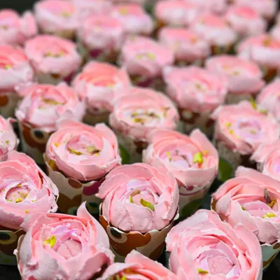 My signature Rose Rasmalai cupcakes are a fusion favorite. These went out in bulk for a kitty party, and each one is frosted to look like a delicate pink rose.