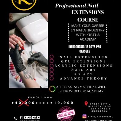 I am passionate about sharing my skills. This flyer provides details on my professional nail extensions course, where I teach gel extensions, acrylics, nail art, and more to help you start your career in the nail industry.
