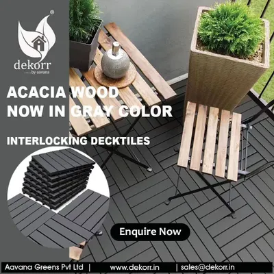 For a posh and modern balcony, I recommend my Acacia wood interlocking deck tiles, now available in a sleek gray color. They are easy to install and instantly upgrade your floor with the beauty of real wood.