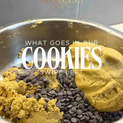 A behind-the-scenes look at what goes into my cookies. I use generous amounts of premium chocolate chips and a rich, buttery dough to create that perfect melt-in-your-mouth texture.