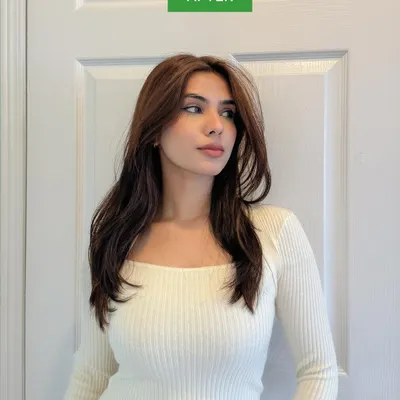 This is the final "After" shot from my hair color collaboration with Garnier. The image clearly shows the rich color and healthy shine, serving as powerful visual proof of the product's effectiveness.