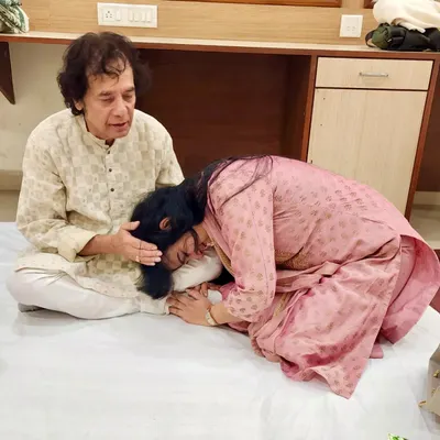 This was the last time I saw my Guru, Ustad Zakir Hussain, when he blessed me on Guru Poornima. I never imagined it would be our final meeting. His rhythm and spirit are eternal.