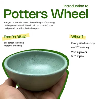 If you've always wanted to try the potter's wheel, this is the workshop for you. I'll guide you through the basics and help you create your very own bowl.