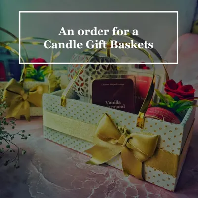A beautiful candle gift basket I curated for a client. It includes a wax warmer, wax melts, and a jar candle, all with customized labels to celebrate her friendship.