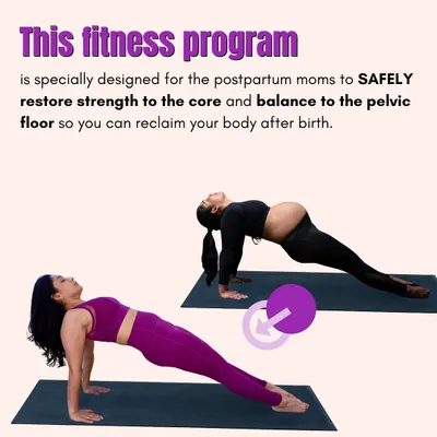 My 6-week postpartum fitness program is here. It is specially designed for new moms to safely restore core strength, heal diastasis recti, and balance the pelvic floor so you can reclaim your body after birth.