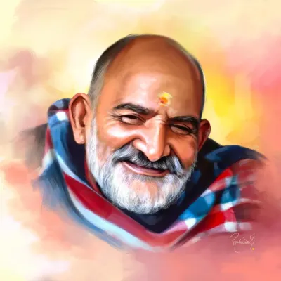 A warm and loving portrait of Baba Nimkaroli, capturing his gentle smile and compassionate eyes. This digital painting is my humble attempt to convey the divine love he embodied.