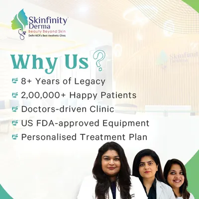 Why choose us? With over 8 years of legacy, 200,000+ happy patients, and a commitment to personalized care with US FDA-approved equipment, we are a clinic you can trust with your skin and hair health.
