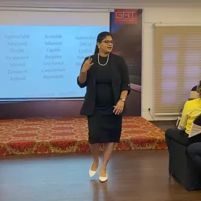 During a session with the GRT Hotels team, I'm breaking down the components of a powerful professional image. My workshops are not just lectures; they are dynamic conversations where we explore how to project authority and accessibility.