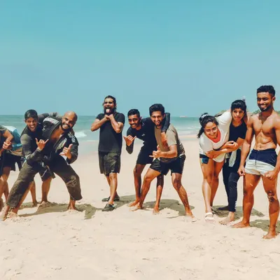 The team after a solid session of Jiu-Jitsu and surfing in Udupi. This is what our outbound training programs are about: combining different disciplines to create a complete fitness experience. Everyone is welcome to join, regardless of skill level.