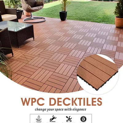 Elevate your patio with our WPC deck tiles. The clean lines and basket-weave pattern create a sophisticated, modern feel. These tiles are waterproof, slip-resistant, and incredibly easy to install yourself.