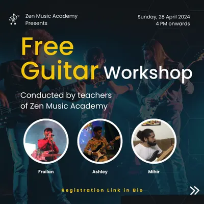 This is an example of our free introductory guitar workshops. We regularly host these sessions led by our expert teachers, Froilan, Ashley, and Mihir, to give you a no-pressure start to your guitar journey.