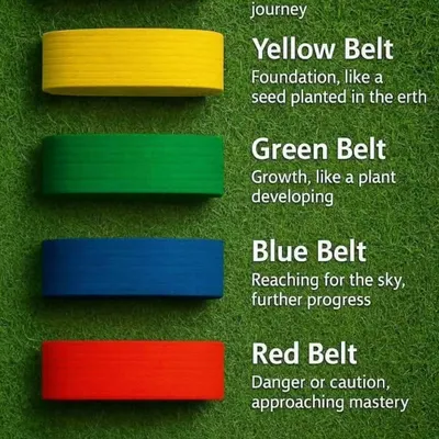 An infographic explaining the Taekwondo belt system, from the white belt's new journey to the black belt's mastery.